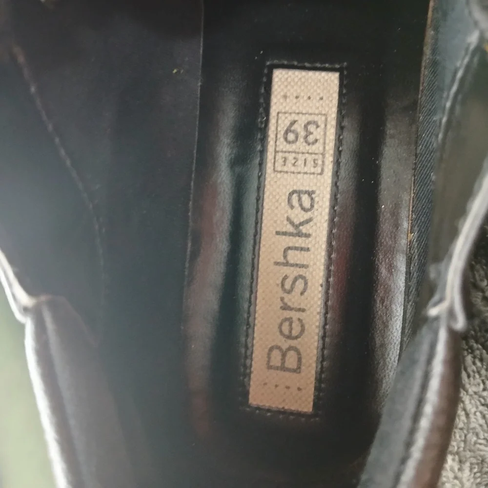 Bershka Womens Black Pebbled Platform Oxford Chunky Block Heel Shoes 39 1666/660
